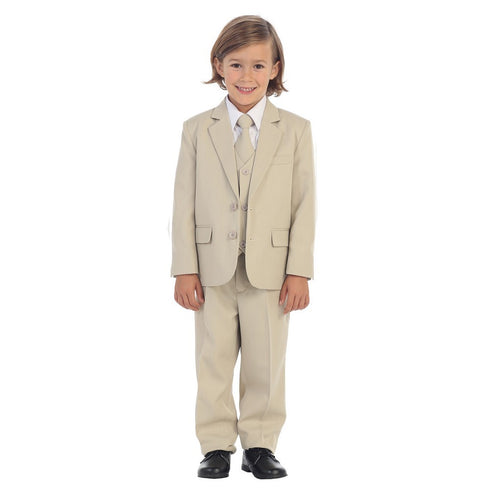 Little Boys Khaki Jewels & Gents Jacket Vest Shirt Tie Pants 5 Pc Suit 2T-7 - SophiasStyle.com